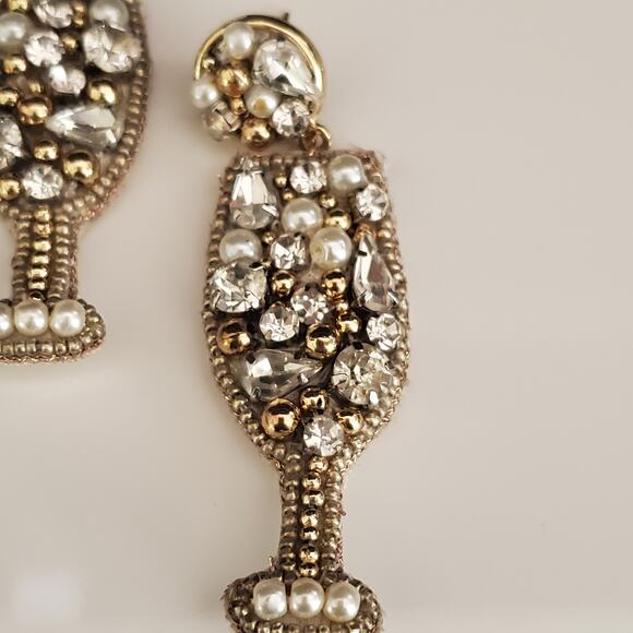 Chico's Champagne Glass Earrings Faux Pearls Gold‎ Tone Beads Crystals NWT - Picture 7 of 9
